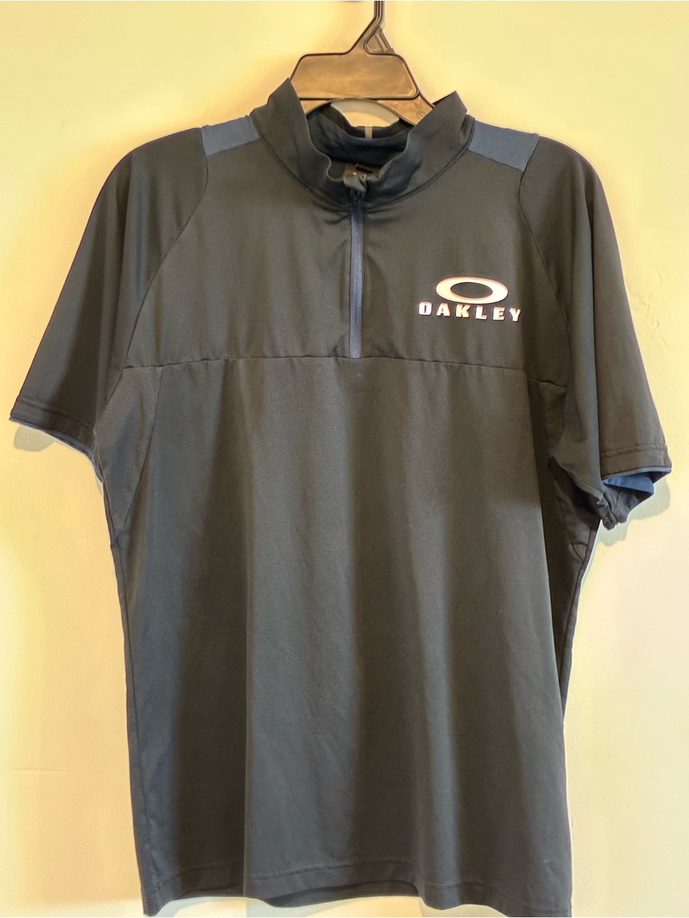 Oakley Black Short-Sleeve Half-Zip Performance Polo with Blue Accents